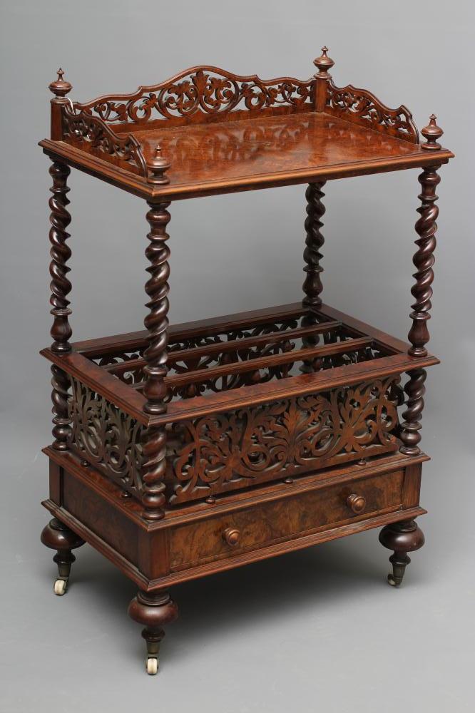 A VICTORIAN BURR WALNUT WHATNOT CANTERBURY of oblong form Image