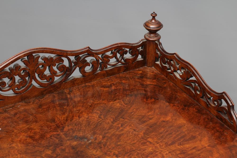A VICTORIAN BURR WALNUT WHATNOT CANTERBURY of oblong form Image
