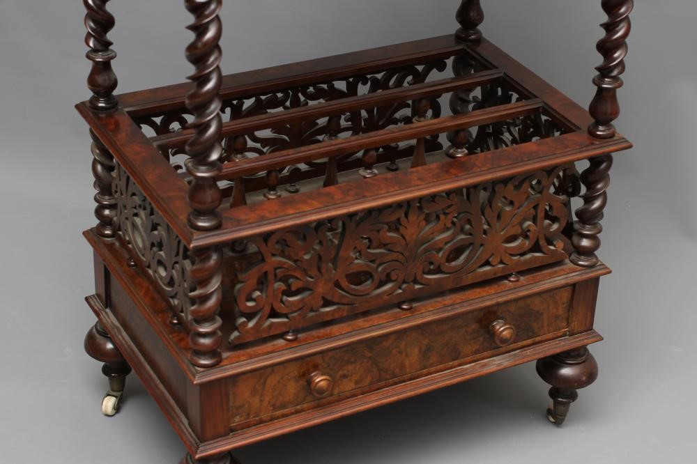 A VICTORIAN BURR WALNUT WHATNOT CANTERBURY of oblong form Image