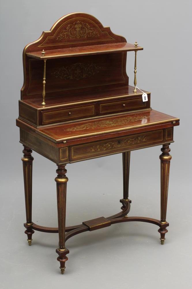 A ROSEWOOD AND BRASS INLAID BONHEUR DU JOUR Image