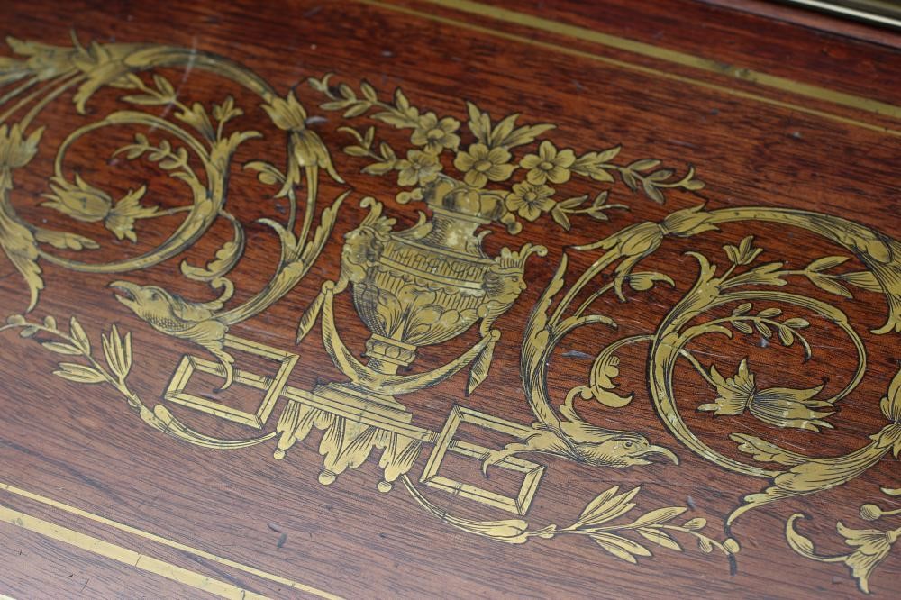 A ROSEWOOD AND BRASS INLAID BONHEUR DU JOUR Image
