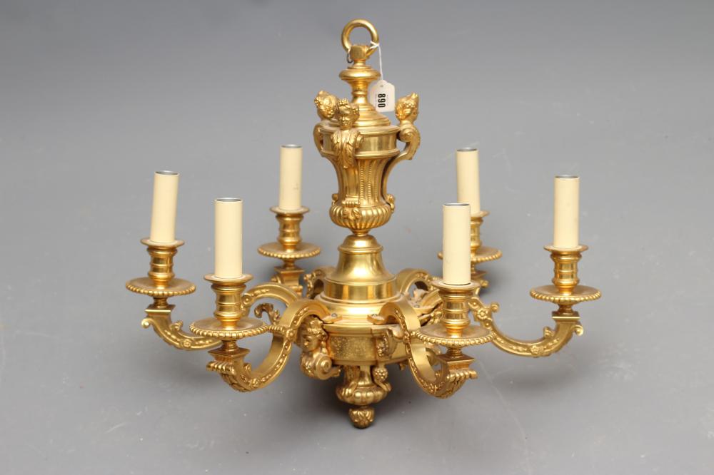 A FRENCH ORMOLU SIX LIGHT CHANDELIER Image