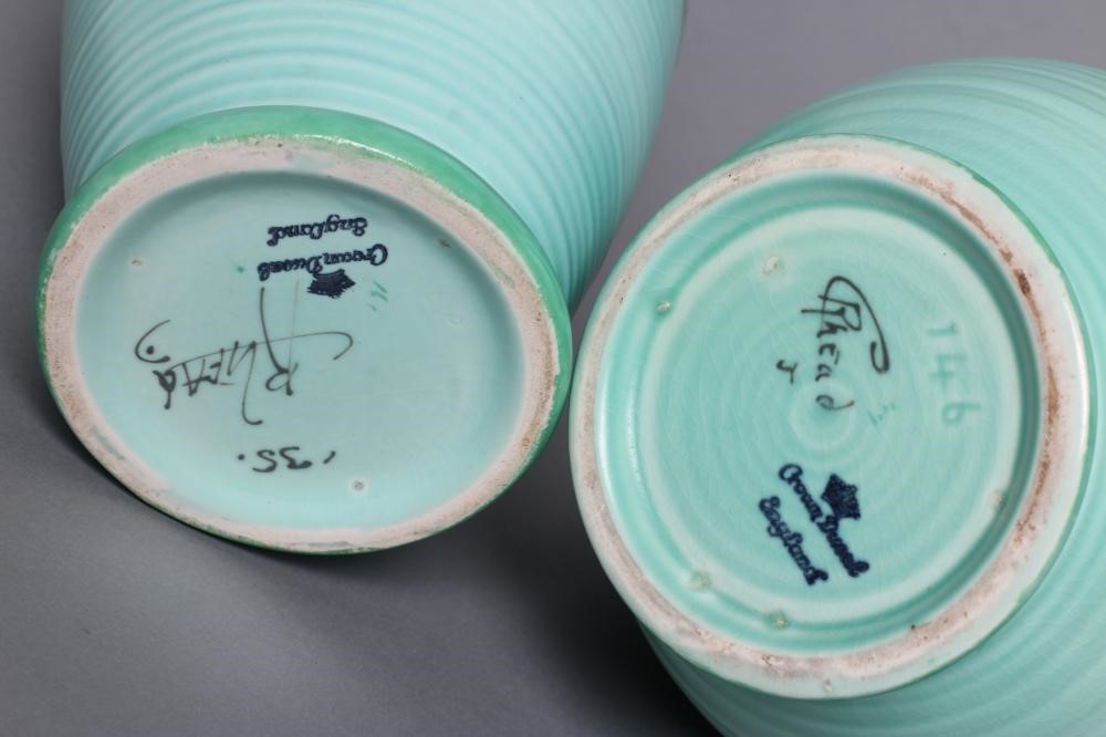 A CHARLOTTE RHEAD FOR CROWN DUCAL ART DECO POTTERY PRIMROSE PATTERN JUG of lightly ribbed baluster Image