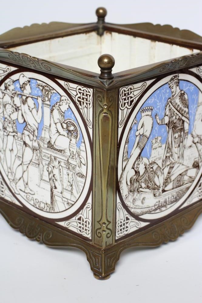 A PAIR OF AESTHETIC MOVEMENT MINTON TILE CACHE-POTS Image