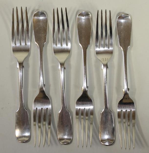 A COMPOSITE SET OF SIX SILVER TABLE FORKS Image