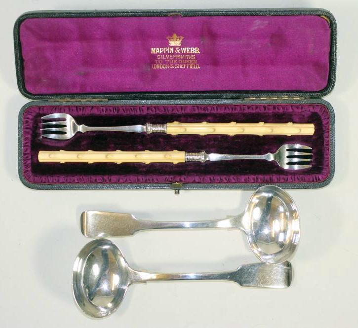 A PAIR OF LATE GEORGE III SILVER SAUCE LADLES Image