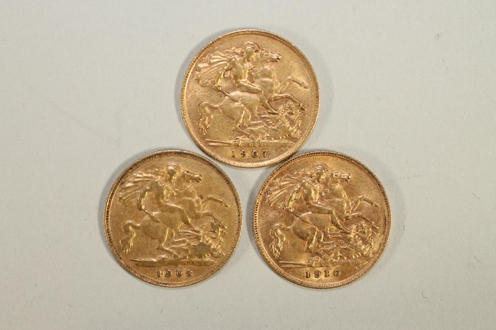 THREE EDWARD VII GOLD HALF SOVEREIGNS 1903 Image