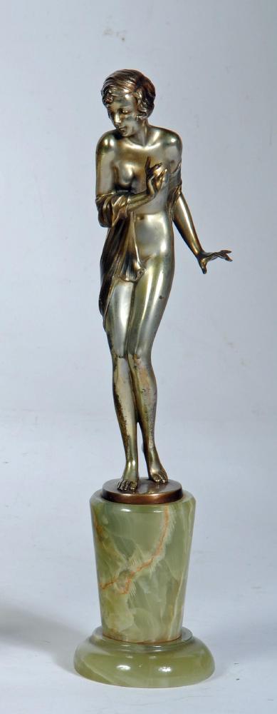 AFTER JOSEF LORENZL - an Art Deco silvered and patinated bronze figure of a nude female with a Image