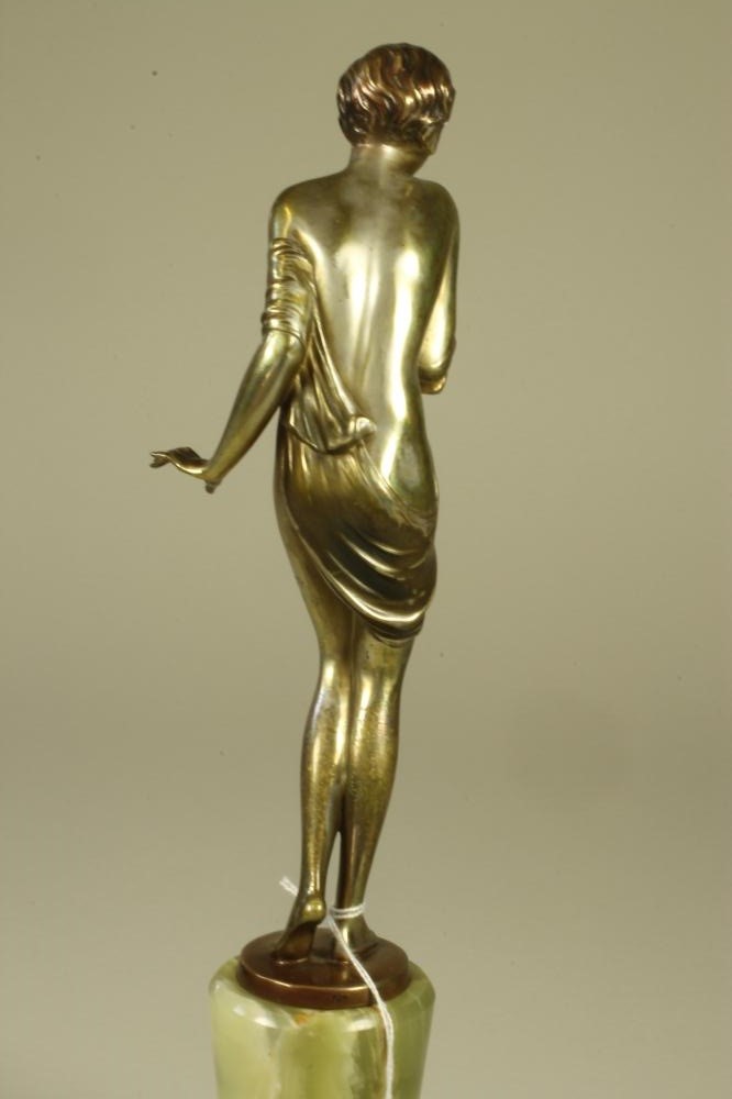 AFTER JOSEF LORENZL - an Art Deco silvered and patinated bronze figure of a nude female with a Image