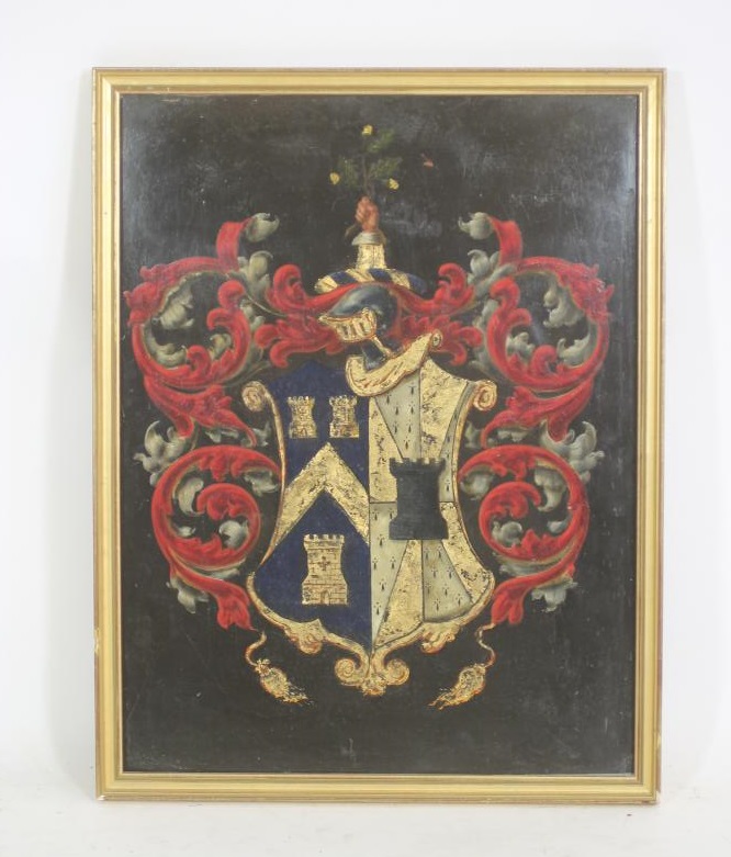 THE ARMS OF VELLEY OF HARTLAND IN DEVON (sic) painted on board Image