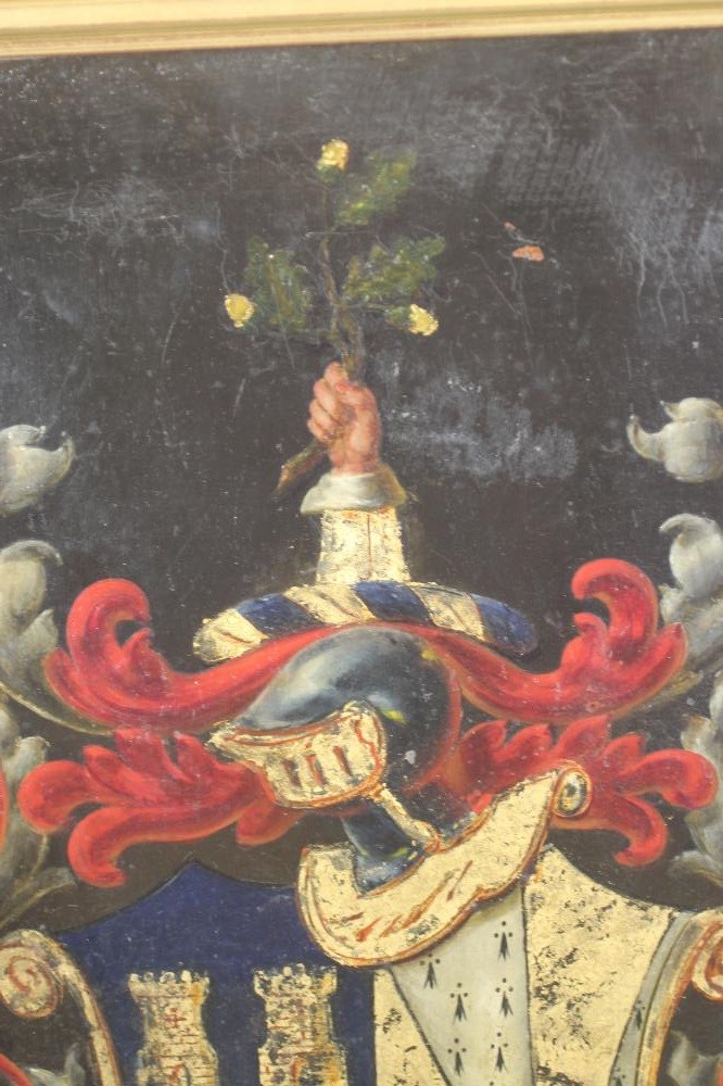 THE ARMS OF VELLEY OF HARTLAND IN DEVON (sic) painted on board Image