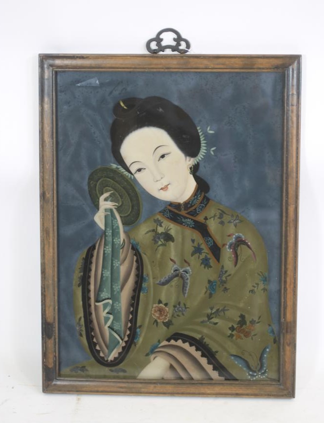 A CHINESE REVERSE PAINTING ON GLASS Image