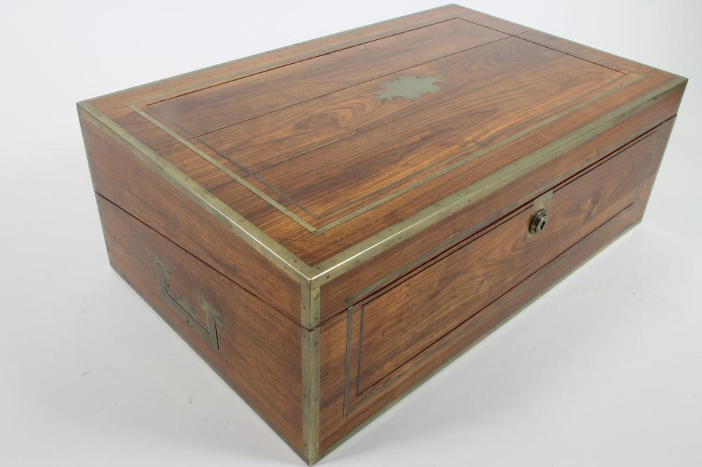 AN EARLY VICTORIAN TEAK WRITING SLOPE by T. Lund of London Image