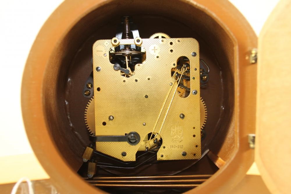 A SATINWOOD CASED GERMAN MANTEL CLOCK by Dugena Image