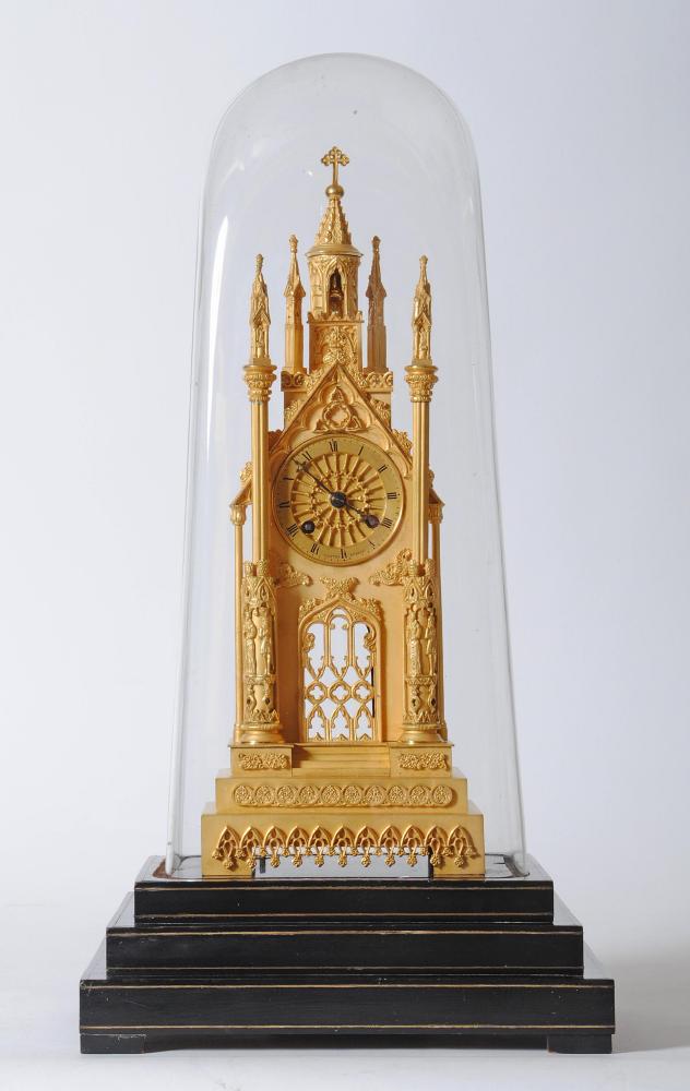 A GILT METAL STRIKING CATHEDRAL CLOCK Image