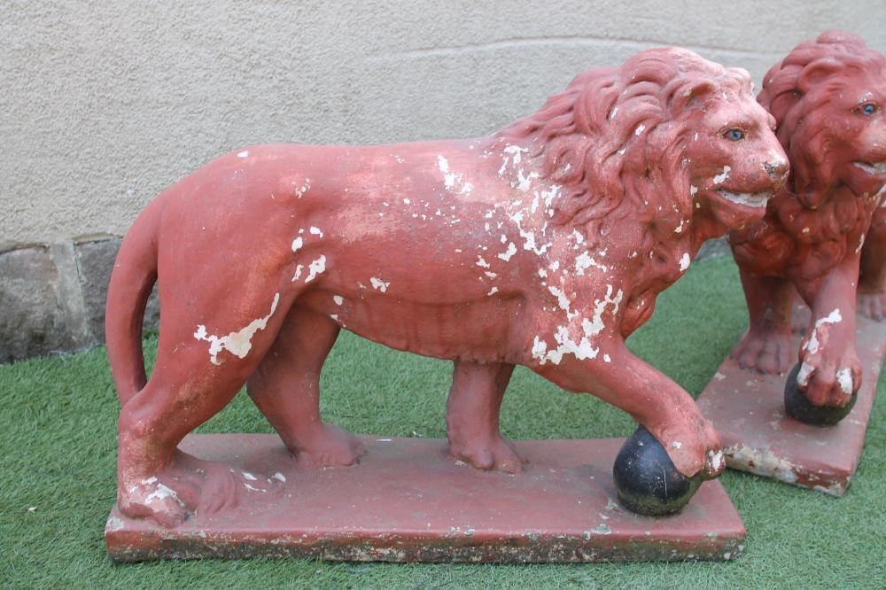 A PAIR OF COMPOSITION STONE MODELS OF THE MEDICI LIONS Image