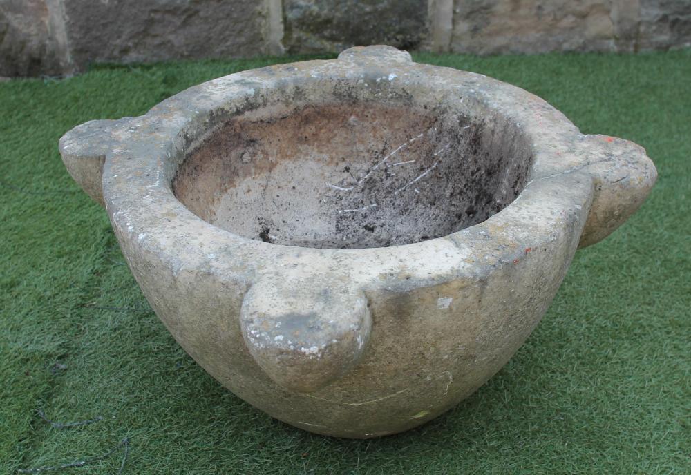 A LARGE WHITE MARBLE MORTAR with four lugs Image