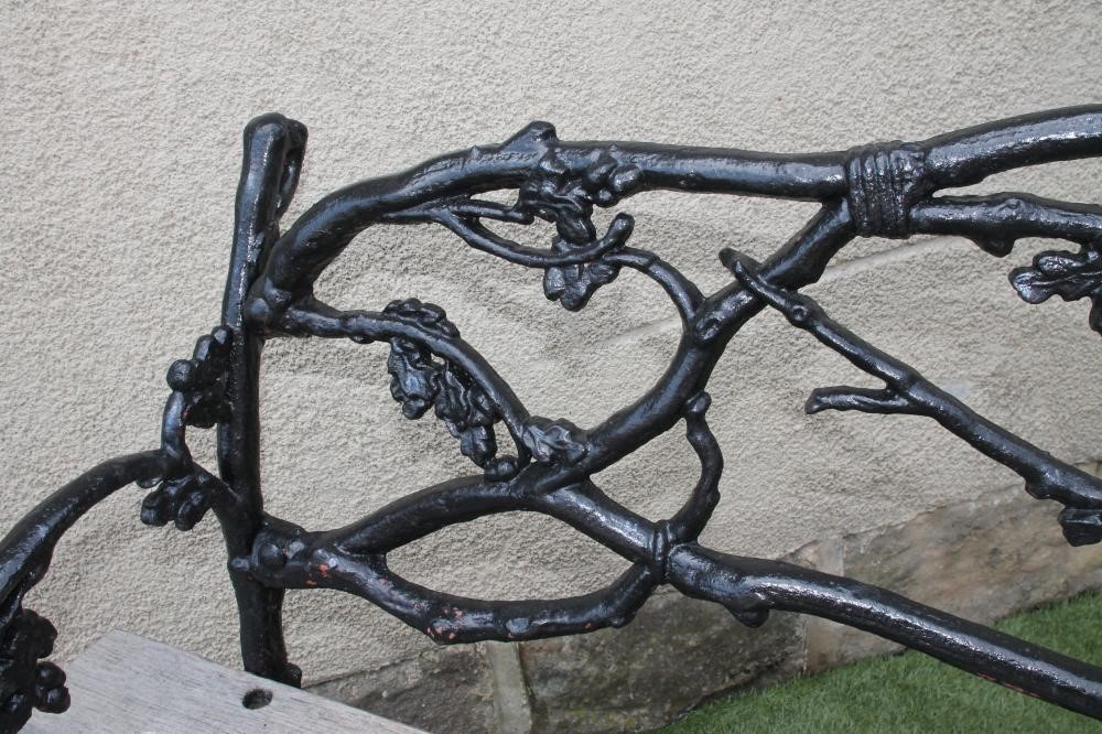 A VICTORIAN CAST IRON  GARDEN SEAT in "rustic" pattern with truncated branch and berried leaf design Image