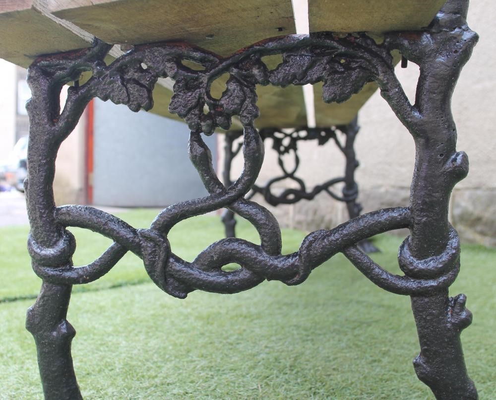 A VICTORIAN CAST IRON  GARDEN SEAT in "rustic" pattern with truncated branch and berried leaf design Image