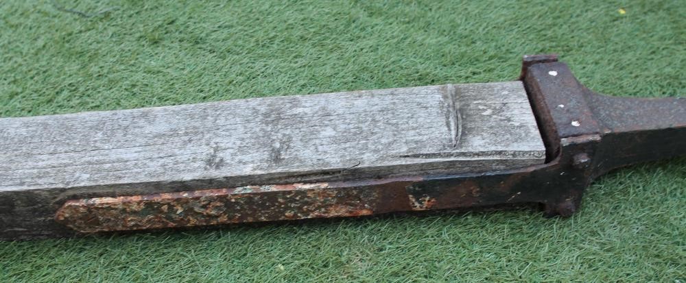 A VICTORIAN WROUGHT IRON CROSS FINIAL with ball finials and scrolled brackets Image