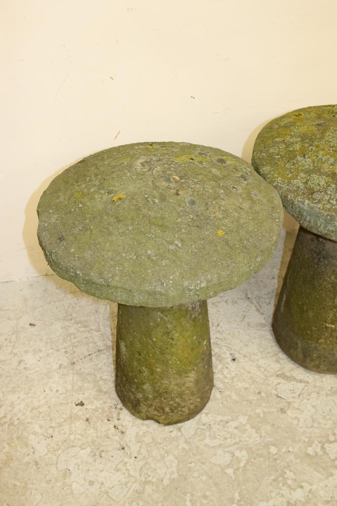 A HARLEQUIN SET OF THREE SANDSTONE STADDLE STONES Image