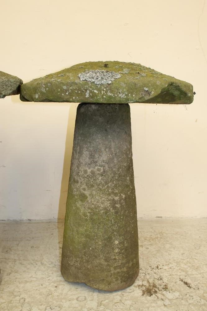 A HARLEQUIN SET OF THREE SANDSTONE STADDLE STONES Image