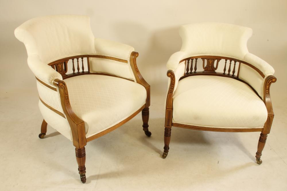 A PAIR OF LATE VICTORIAN ROSEWOOD INLAID CHAIRS for a lady and a gentleman Image