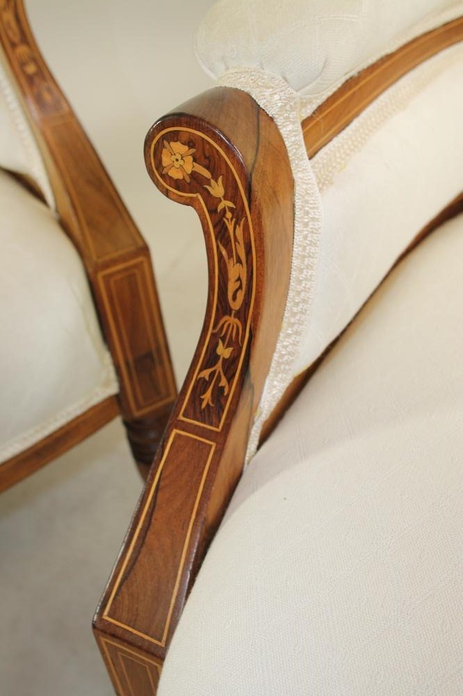 A PAIR OF LATE VICTORIAN ROSEWOOD INLAID CHAIRS for a lady and a gentleman Image