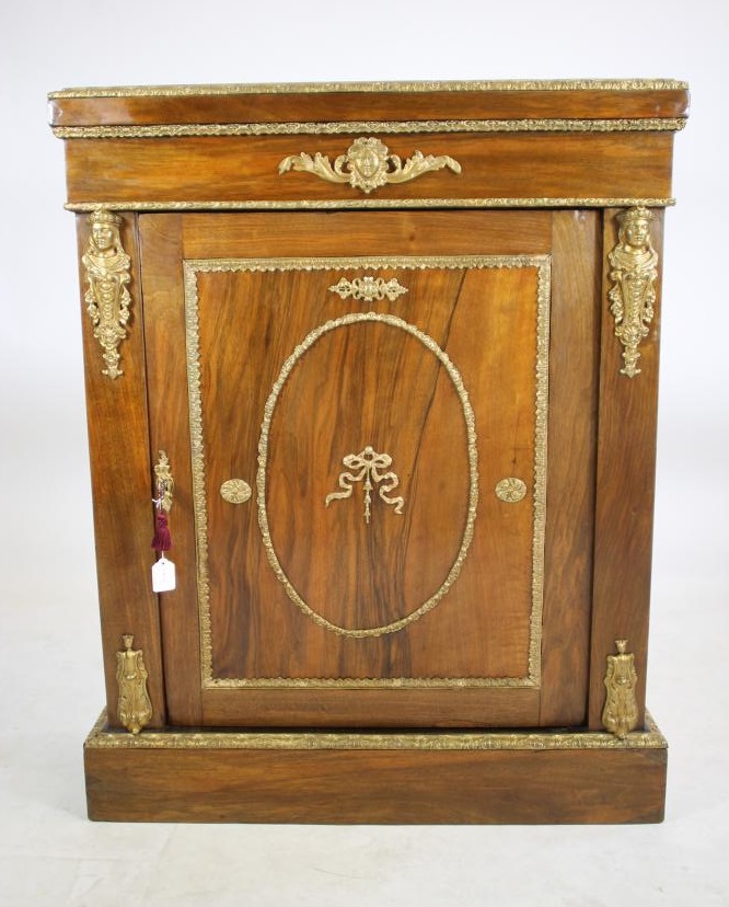 A VICTORIAN WALNUT PIER CABINET of shallow oblong form with gilt metal mounts Image
