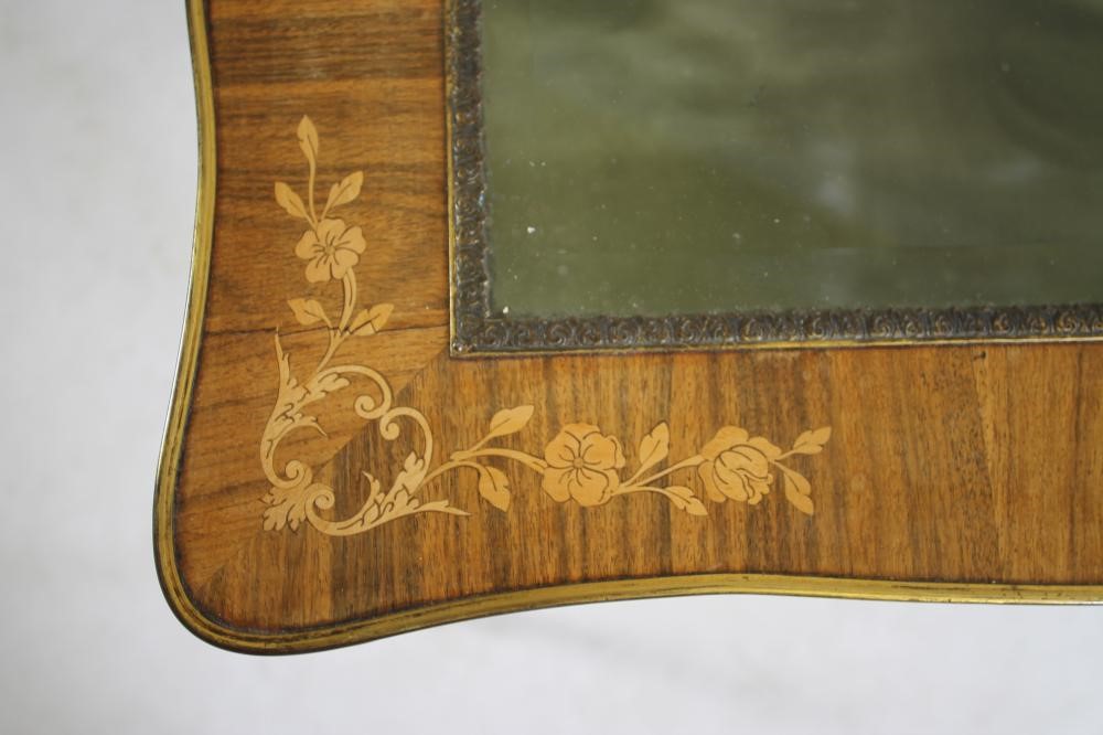 A VICTORIAN MAHOGANY AND FLORAL MARQUETRY BIJOUTERIE TABLE Image
