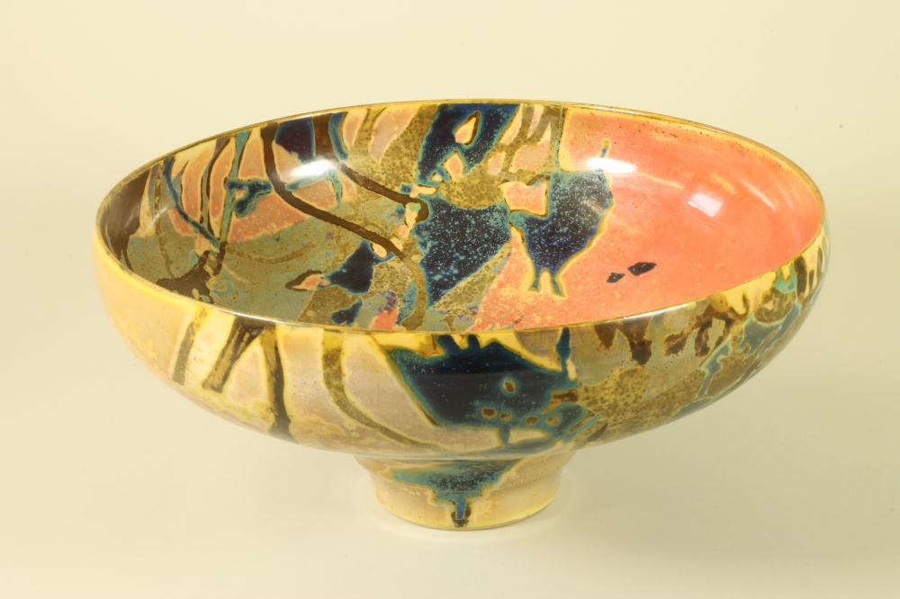 ‡SUTTON TAYLOR (b.1943) - a finely potted earthenware footed bowl of deep circular form with a Image