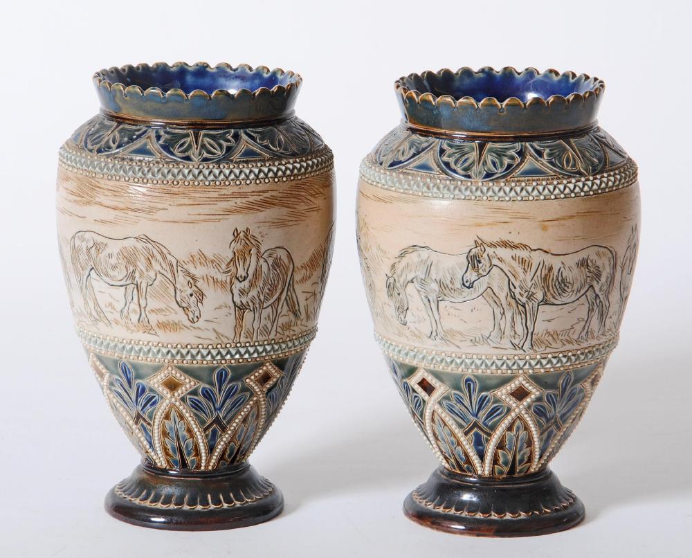 A PAIR OF DOULTON LAMBETH STONEWARE VASES Image