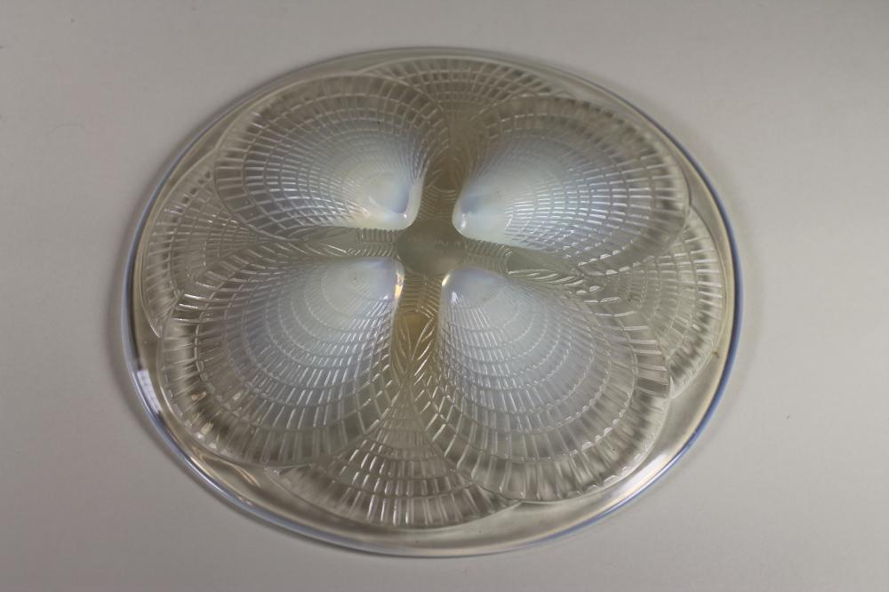 A LALIQUE BLUE OPALESCENT GLASS PLATE in "Coquilles" pattern Image