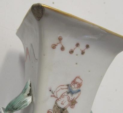 A PAIR OF CHINESE PORCELAIN VASES of baluster square section with shi-shi handles Image