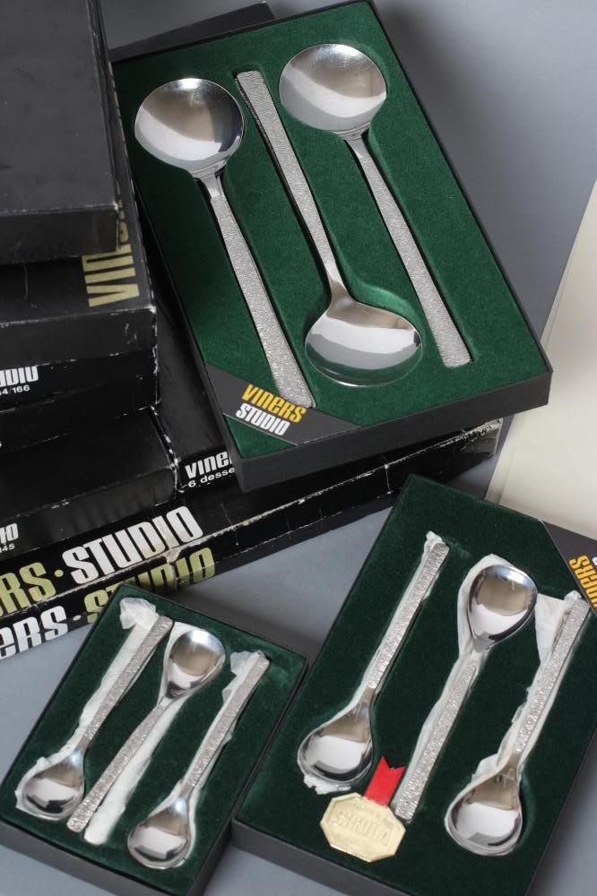 A VINER'S STUDIO STAINLESS STEEL TABLE SERVICE for six place settings by Gerald Benney Image