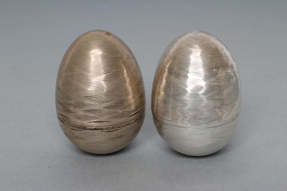 A PAIR OF SILVER "SPRING FLOWER" SURPRISE EGGS Image