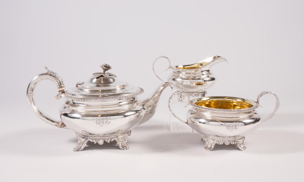 A COMPOSITE WILLIAM IV SILVER THREE PIECE TEA SERVICE Image