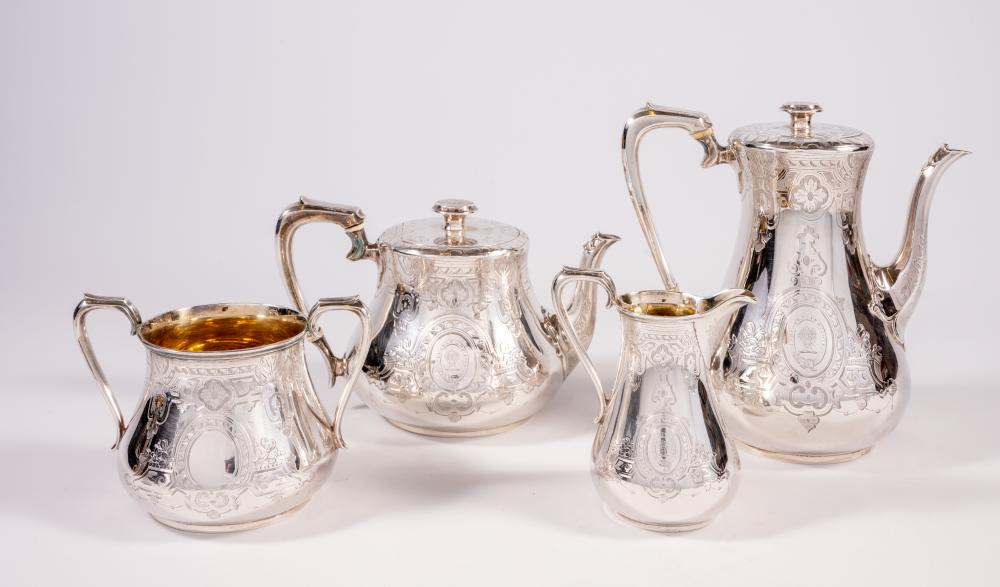 A VICTORIAN SILVER FOUR PIECE TEA AND COFFEE SERVICE Image