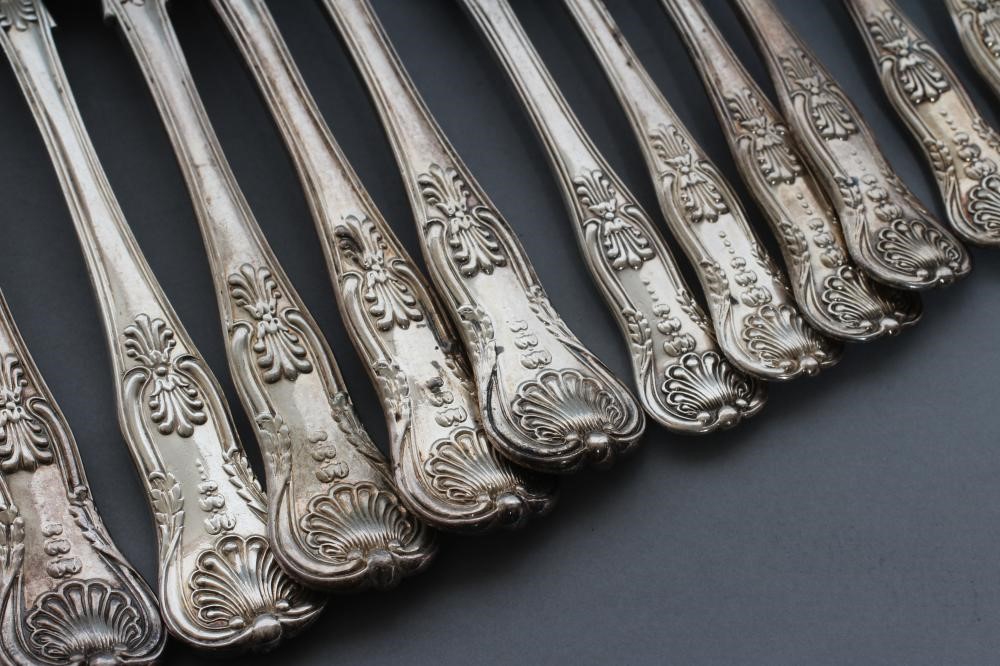 A COMPOSITE SET OF SIX VICTORIAN SILVER TABLE AND DESSERT FORKS Image