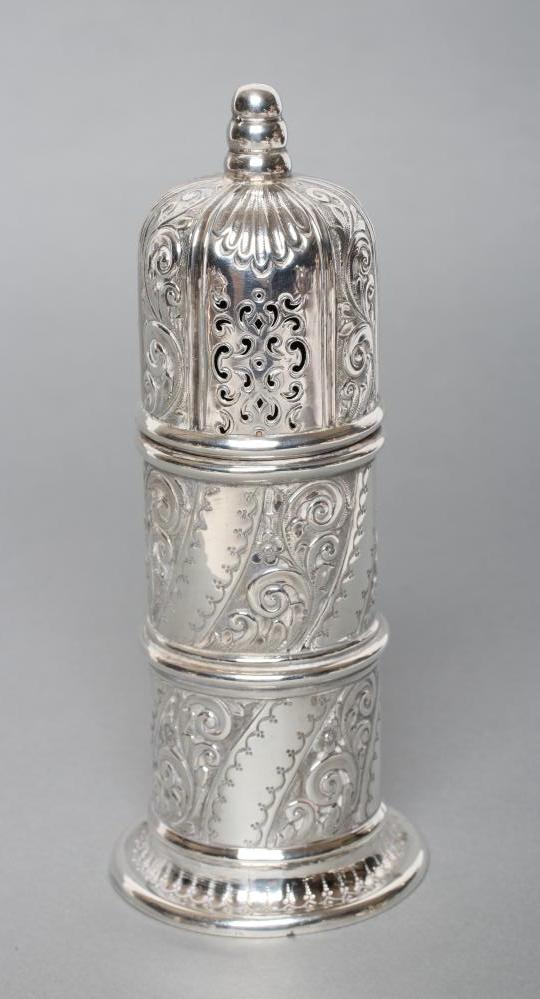 A LATE VICTORIAN SILVER LIGHTHOUSE SUGAR CASTER Image