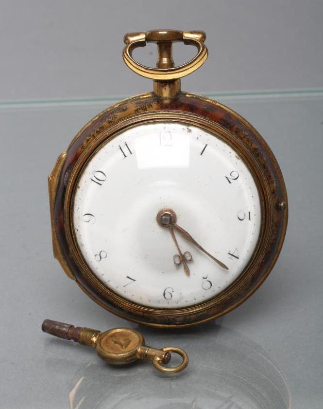 A GILT METAL PAIR CASED VERGE POCKET WATCH Image