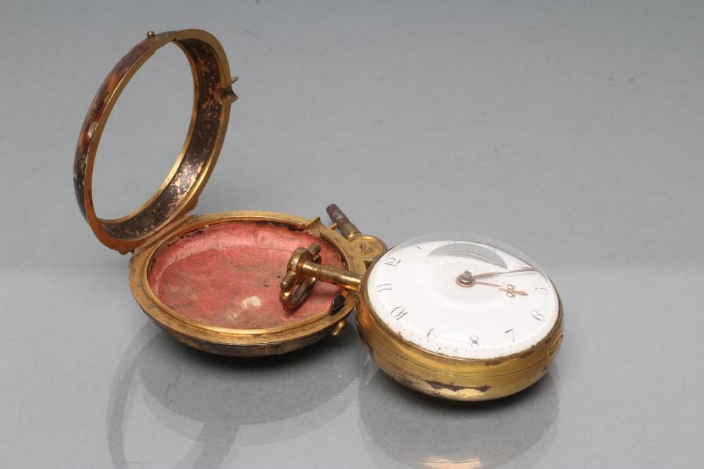 A GILT METAL PAIR CASED VERGE POCKET WATCH Image