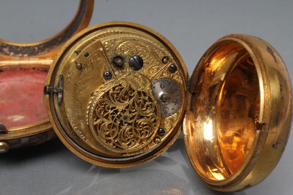 A GILT METAL PAIR CASED VERGE POCKET WATCH Image