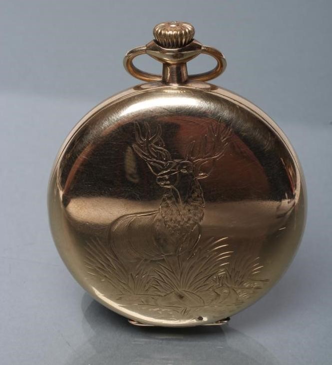 A BURLINGTON GOLD PLATED TOP WIND HUNTER POCKET WATCH Image