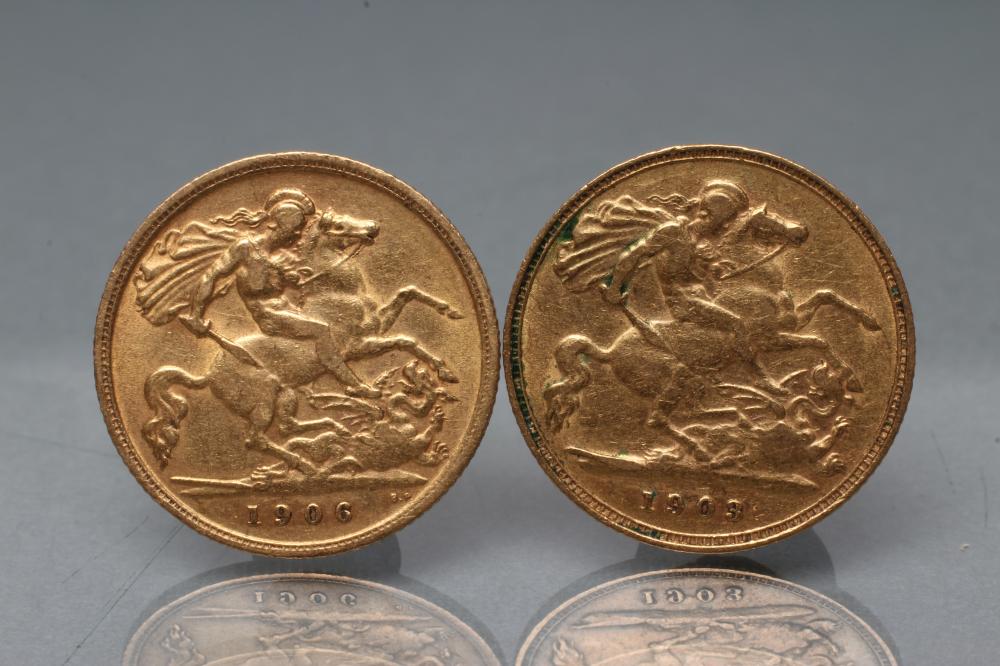 TWO EDWARD VII HALF SOVEREIGNS Image
