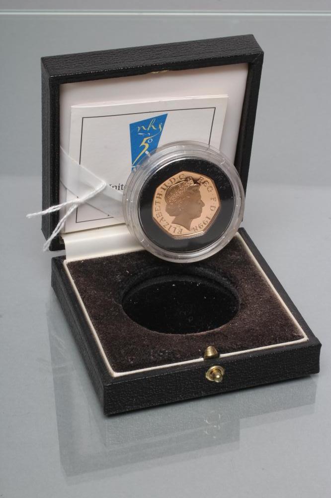 AN ELIZABETH II GOLD PROOF 50p celebrating fifty years of the NHS Image