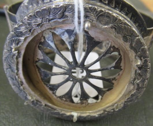 A CHINESE SILVER STIFF HINGED BANGLE Image