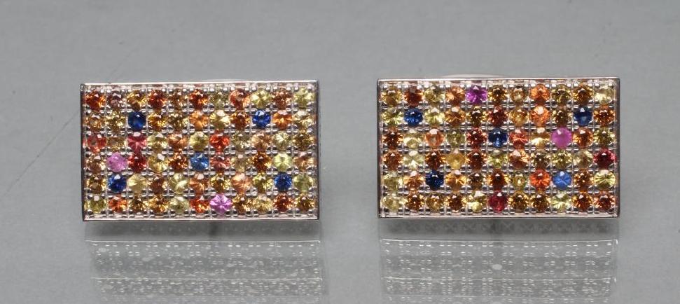A PAIR OF FANCY COLOURED SAPPHIRE CUFFLINKS Image