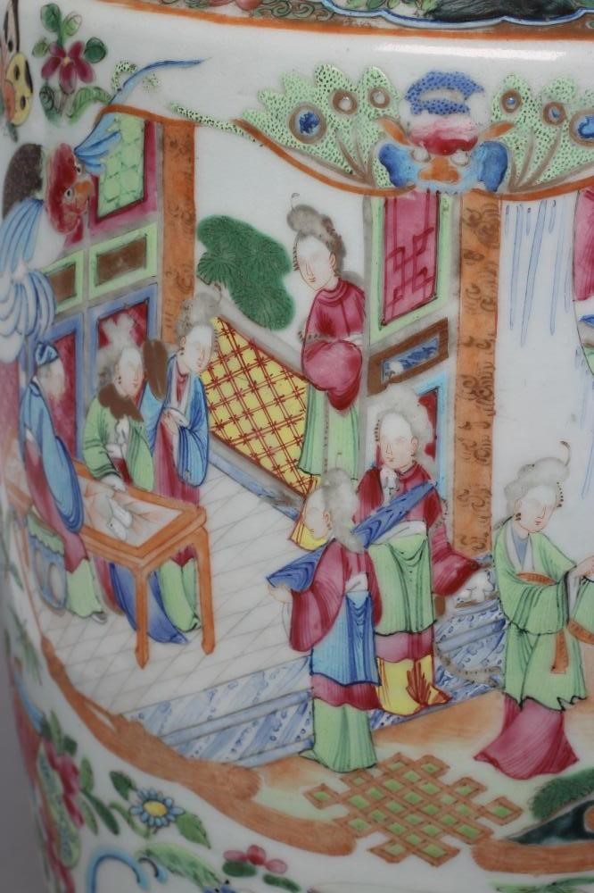 A CANTONESE PORCELAIN VASE of flared cylindrical form with sloping shoulders and two fixed lion mask Image