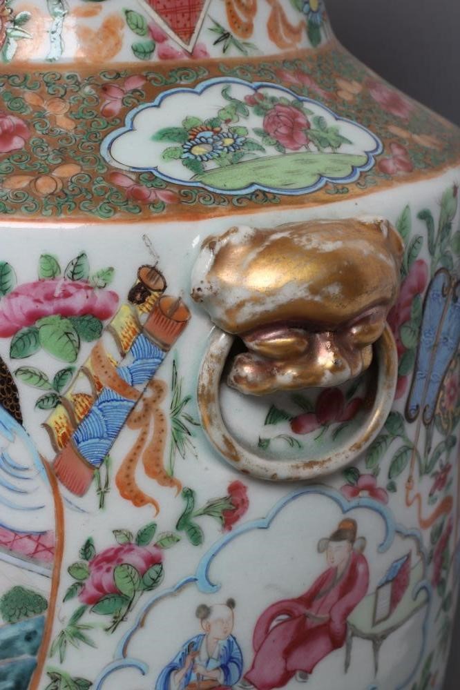 A CANTONESE PORCELAIN VASE of flared cylindrical form with sloping shoulders and two fixed lion mask Image